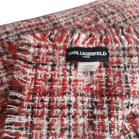 Karl Lagerfeld Paris' Scarf Blanket Woven Textured Tweed with Fringe in … - Picture 12 of 16